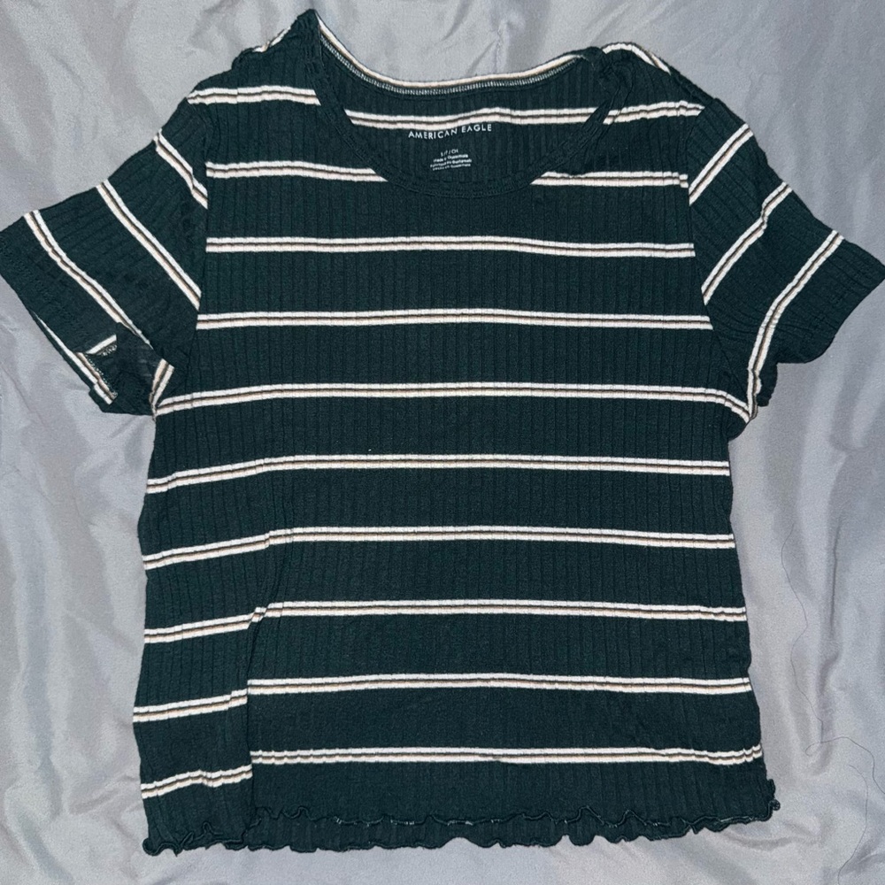 American Eagle Outfitters Black and White Striped Short Sleeve Tee
